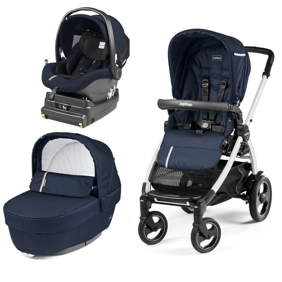 Carucior 3 In 1 Peg Perego Book Plus 51 S Titania White,baza i-Size inclusa, Class Navy, Culoare: Albastru  - ExclusivMAG.ro