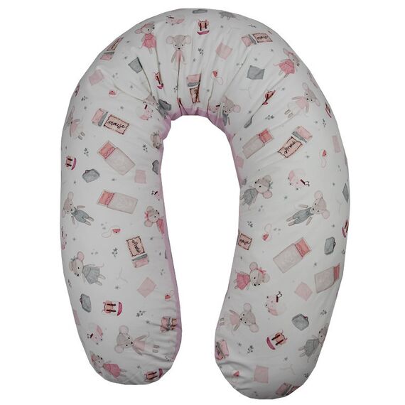 Perna De Alaptat Cu Husa Bumbac Si Umplutura Fibre De Silicon, EKO, 180cm - Pink Mouse  - ExclusivMAG.ro