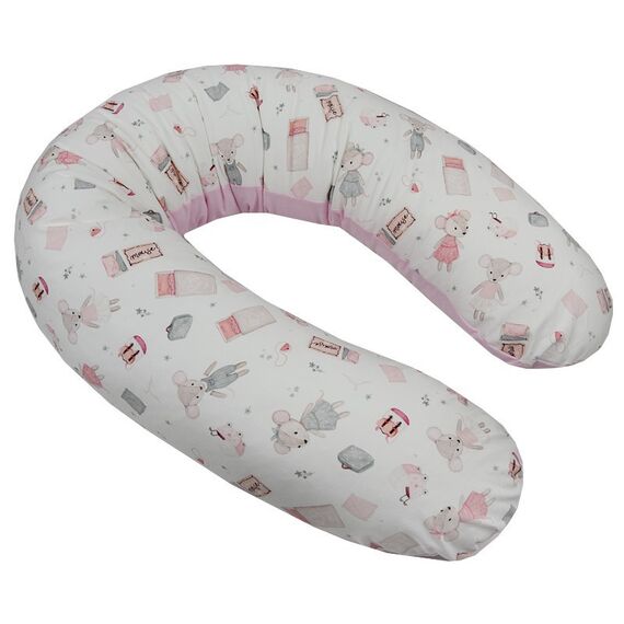Perna De Alaptat Cu Husa Bumbac Si Umplutura Fibre De Silicon, EKO, 180cm - Pink Mouse - poza 2 - ExclusivMAG.ro