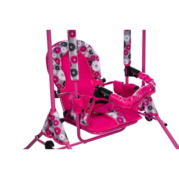 Leagan pentru copii, Top Kids, cu spatar reglabil si bara detasabila, Pink Flowers, Culoare: Roz - poza 5 - ExclusivMAG.ro