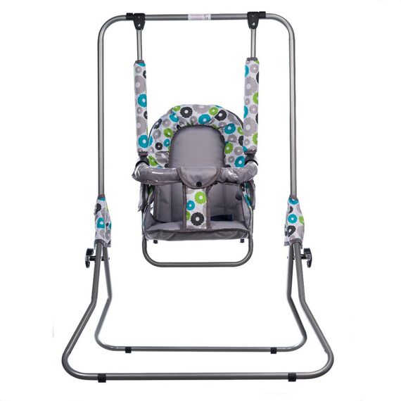 Leagan pentru copii, Top Kids, cu spatar reglabil si bara detasabila, Grey Flowers, Culoare: Gri  - ExclusivMAG.ro