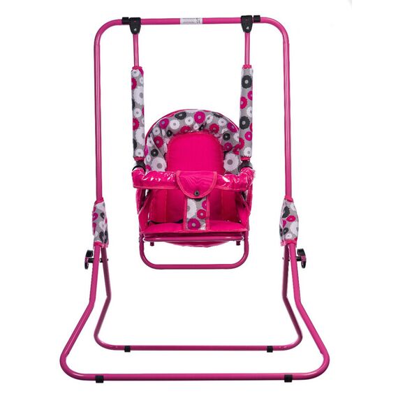 Leagan pentru copii, Top Kids, cu spatar reglabil si bara detasabila, Pink Flowers, Culoare: Roz  - ExclusivMAG.ro