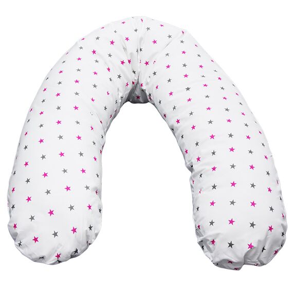 Perna De Alaptat Cu Husa Bumbac Si Umplutura Fibre De Silicon, EKO, 180cm - Pink Stars  - ExclusivMAG.ro