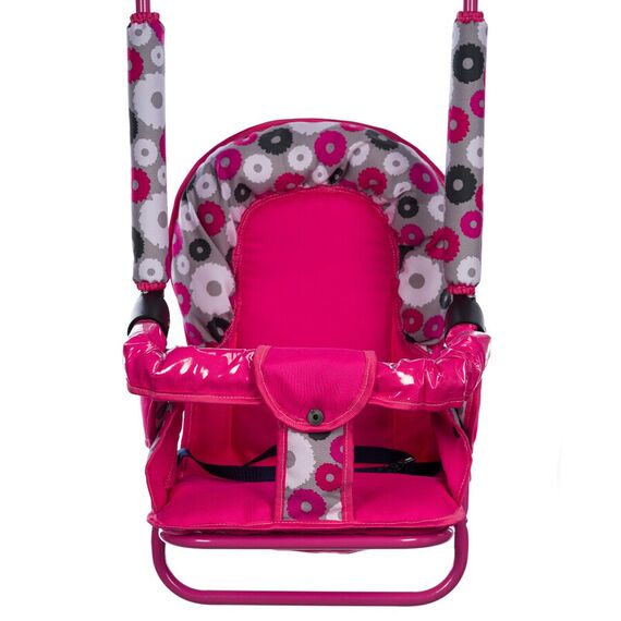 Leagan pentru copii, Top Kids, cu spatar reglabil si bara detasabila, Pink Flowers, Culoare: Roz - poza 2 - ExclusivMAG.ro