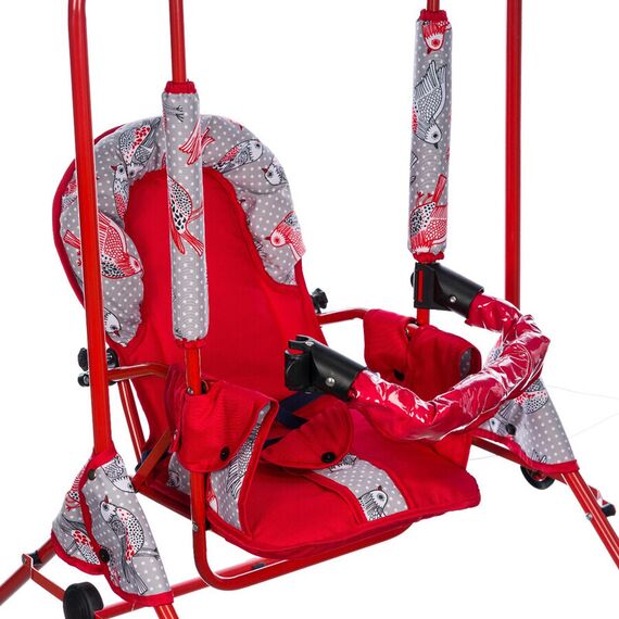 Leagan pentru copii, Top Kids, cu spatar reglabil si bara detasabila, Red Birds - poza 6 - ExclusivMAG.ro