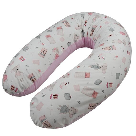 Perna De Alaptat Cu Husa Bumbac Si Umplutura Fibre De Silicon, EKO, 180cm - Pink Mouse - poza 3 - ExclusivMAG.ro