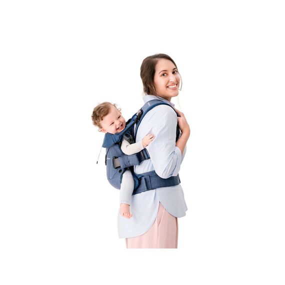Marsupiu anatomic One BabyBjorn, cu pozitii multiple de purtare Denim Midnight Blue, Bumbac, Culoare: Albastru - poza 2 - ExclusivMAG.ro