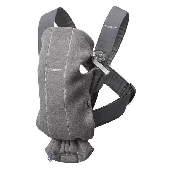 Marsupiu anatomic BabyBjorn Mini, cu pozitii multiple Dark Grey, 3D Jersey, Culoare: Gri  - ExclusivMAG.ro