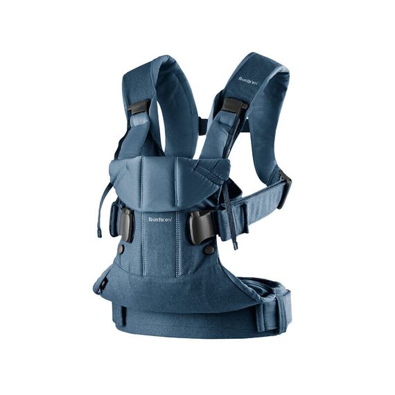 Marsupiu anatomic One BabyBjorn, cu pozitii multiple de purtare Denim Midnight Blue, Bumbac, Culoare: Albastru  - ExclusivMAG.ro