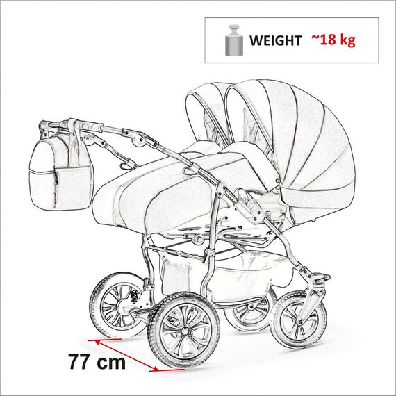 Carucior pentru gemeni Mikado DUET LUX D-09 3 in 1, Culoare: Albastru - poza 3 - ExclusivMAG.ro