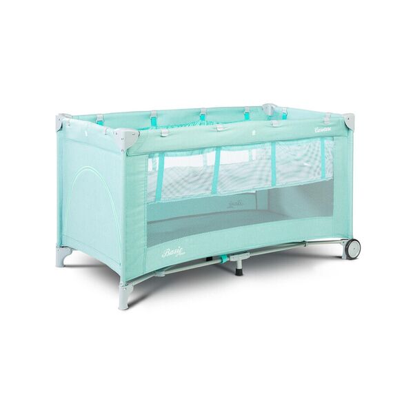 Patut pliant cu etaj intermediar Caretero BASIC PLUS Mint, Culoare: Turcoaz, Dimensiuni: 120x60  - ExclusivMAG.ro