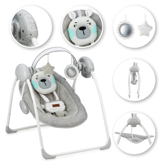 Leagan pentru bebelusi, MoMi LISS Bear, Gri/Turcoaz, Culoare: Gri deschis - poza 3 - ExclusivMAG.ro
