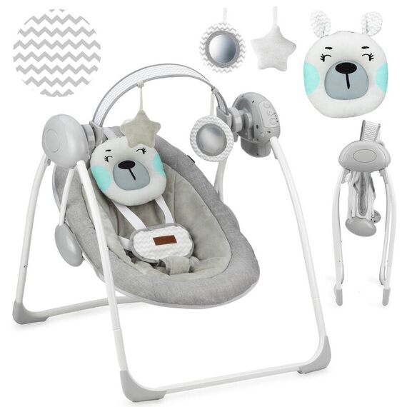 Leagan pentru bebelusi, MoMi LISS Bear, Gri/Turcoaz, Culoare: Gri deschis - poza 2 - ExclusivMAG.ro