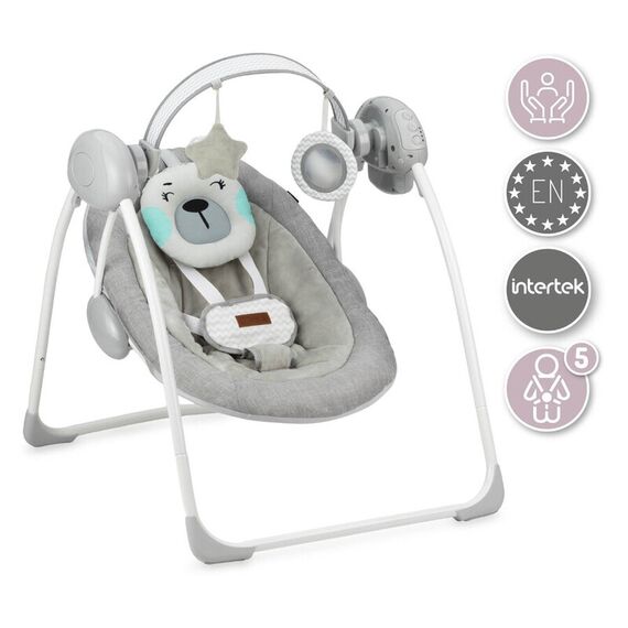 Leagan pentru bebelusi, MoMi LISS Bear, Gri/Turcoaz, Culoare: Gri deschis  - ExclusivMAG.ro