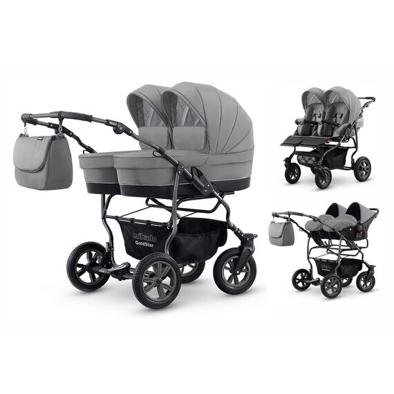 Carucior pentru gemeni Mikado GOLDSTAR GS-05 3 in 1, Culoare: Gri  - ExclusivMAG.ro