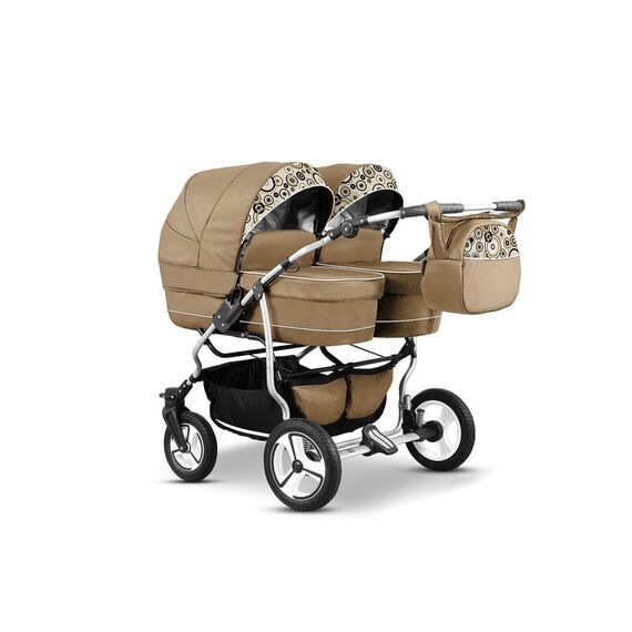 Carucior pentru gemeni Mikado TWIN T-12 3 in 1, Culoare: Maro  - ExclusivMAG.ro