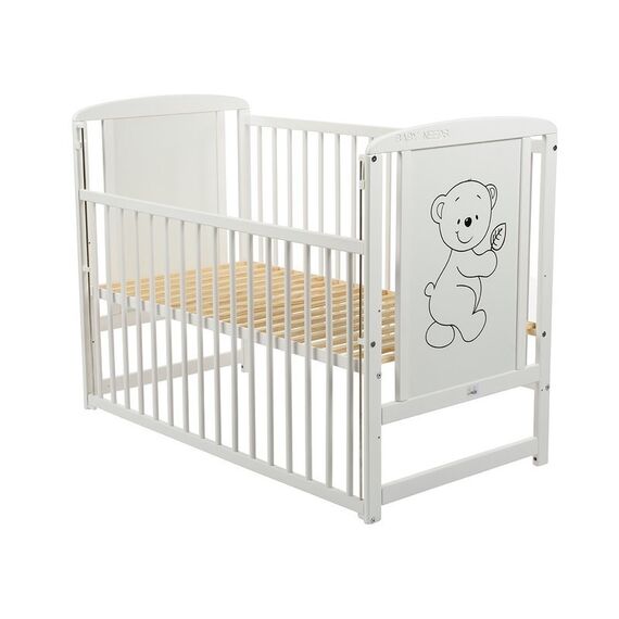 Patut din lemn BabyNeeds Timmi 120x60 cm, cu laterala culisanta, Alb - poza 2 - ExclusivMAG.ro
