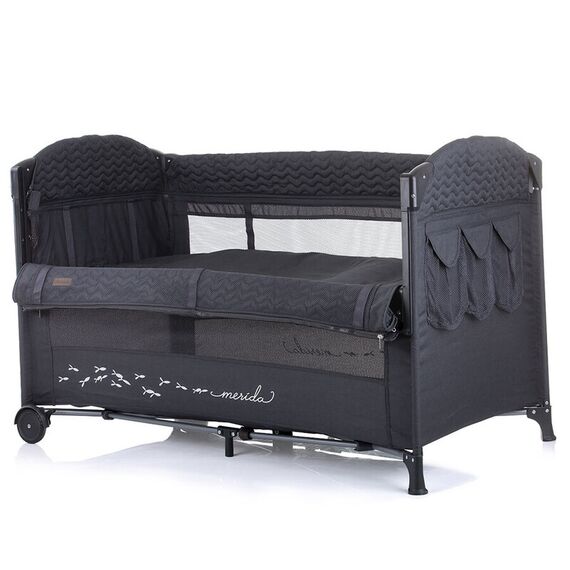Patut pliabil Chipolino Merida anthracite linen cu laterala culisanta, Culoare: Gri/Negru, Dimensiuni: 120x60 - poza 4 - ExclusivMAG.ro