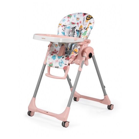 Scaun de masa 2 in 1 Peg Perego Prima Pappa Zero Follow Me, 0-15 Kg, Super Girl, Culoare: Roz  - ExclusivMAG.ro