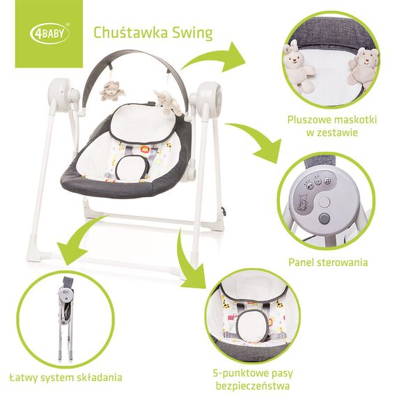 Leagan electric 4Baby SWING Gri, Culoare: Gri deschis - poza 2 - ExclusivMAG.ro