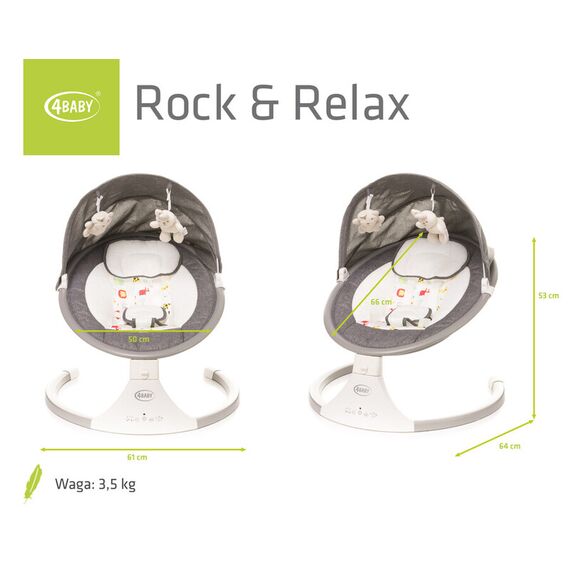 Leagan electric cu telecomanda 4Baby ROCK'N RELAX Gri, Culoare: Gri deschis - poza 6 - ExclusivMAG.ro