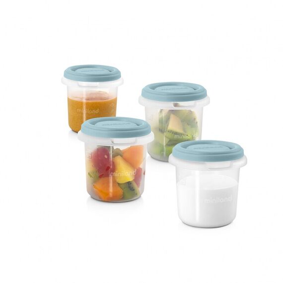 Set 4 Recipiente Ermetice gradate Terra Ocean 250 ml Miniland, Culoare: Turcoaz  - ExclusivMAG.ro