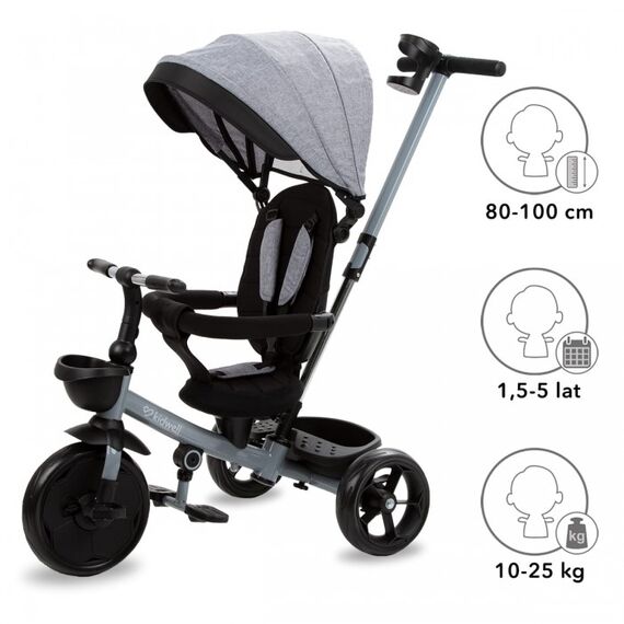 Tricicleta cu sezut rotativ si roti cu spuma EVA Kidwell Axel - Gri, Culoare: Gri - poza 5 - ExclusivMAG.ro
