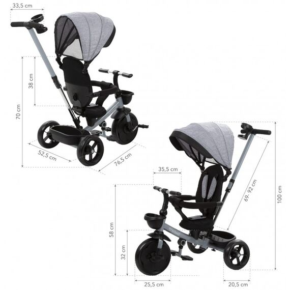 Tricicleta cu sezut rotativ si roti cu spuma EVA Kidwell Axel - Gri, Culoare: Gri - poza 11 - ExclusivMAG.ro