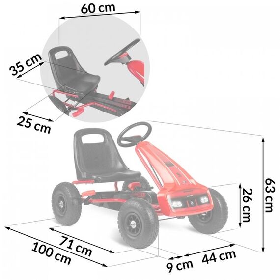 Kart cu pedale si roti gonflabile Gokart RK-593 Ricokids 759300, Rosu - poza 5 - ExclusivMAG.ro