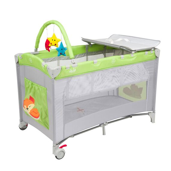 Patut pliant 2 nivele Juju Sleepy Baby, Freddie Fox, Culoare: Verde, Dimensiuni: 120x60 - poza 2 - ExclusivMAG.ro