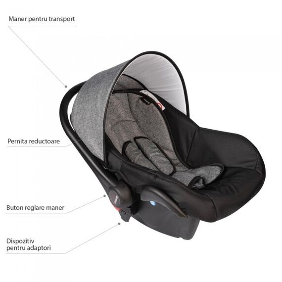 Scaun auto 0-10 kg VESSANTI Crooner Prestige - Gray, Culoare: Gri/Negru, Grupa: 0-13kg (0 luni - 12 luni) - poza 2 - ExclusivMAG.ro