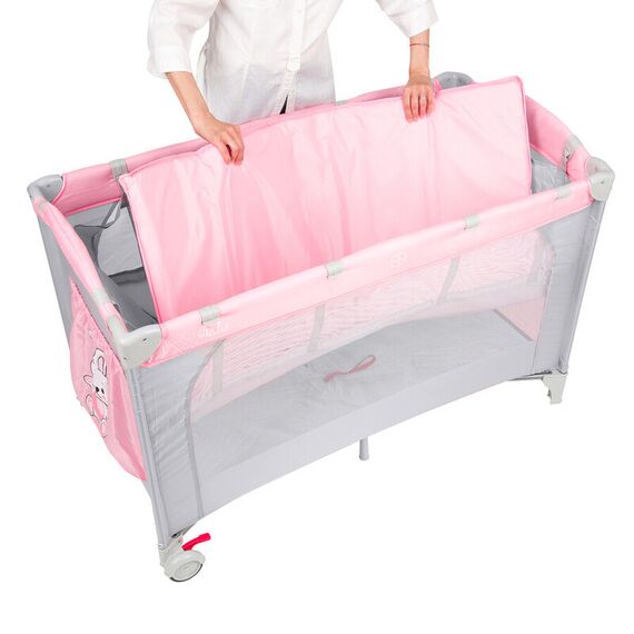 Patut pliant 2 nivele Juju Sleepy Baby, Hunny Bunny, Culoare: Roz, Dimensiuni: 120x60 - poza 3 - ExclusivMAG.ro