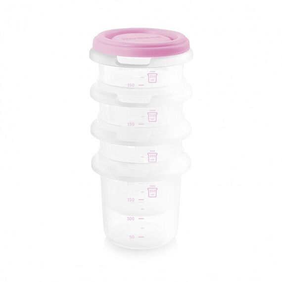 Set 4 Recipiente Plastic 250 ml Rose Miniland Baby, Culoare: Roz, Cantitate: 250ml - poza 2 - ExclusivMAG.ro
