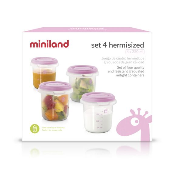 Set 4 Recipiente Plastic 250 ml Rose Miniland Baby, Culoare: Roz, Cantitate: 250ml - poza 5 - ExclusivMAG.ro