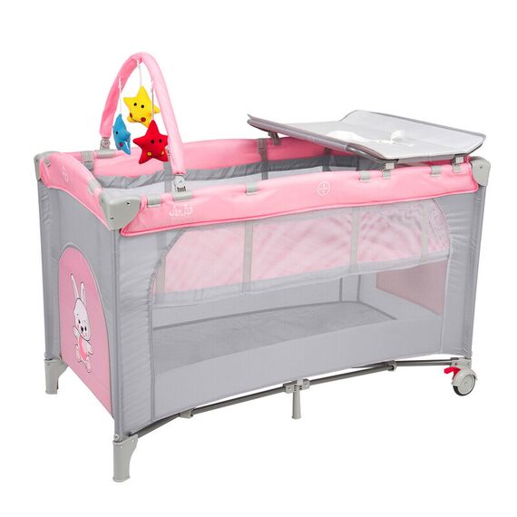 Patut pliant 2 nivele Juju Sleepy Baby, Hunny Bunny, Culoare: Roz, Dimensiuni: 120x60 - poza 2 - ExclusivMAG.ro