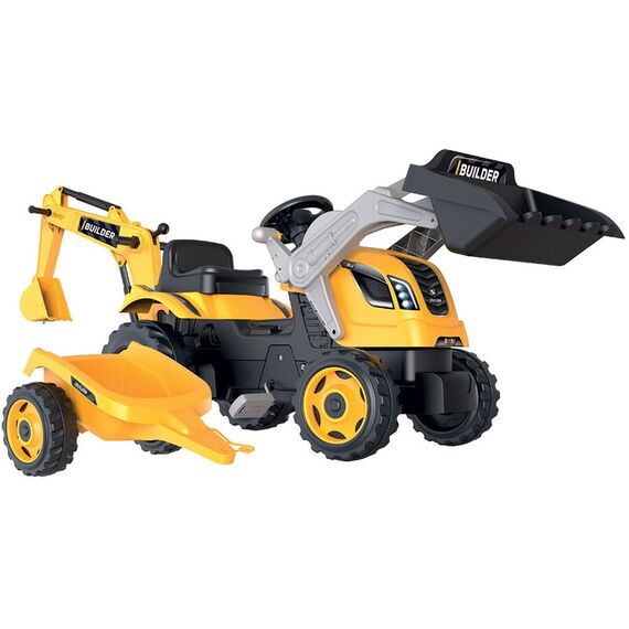 Tractor cu pedale si remorca Smoby Builder Max galben - poza 3 - ExclusivMAG.ro