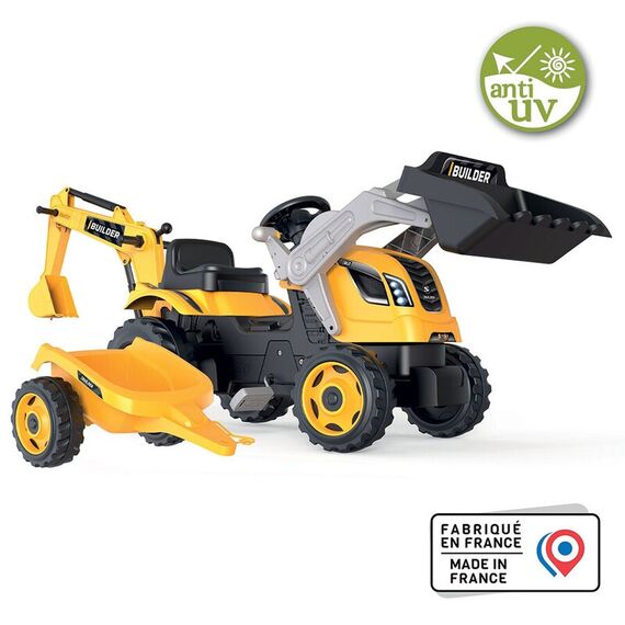 Tractor cu pedale si remorca Smoby Builder Max galben - poza 4 - ExclusivMAG.ro