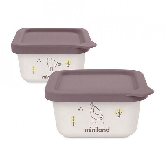 Set 2 recipiente ermetice mancare solida Chick Miniland, Culoare: Mov  - ExclusivMAG.ro
