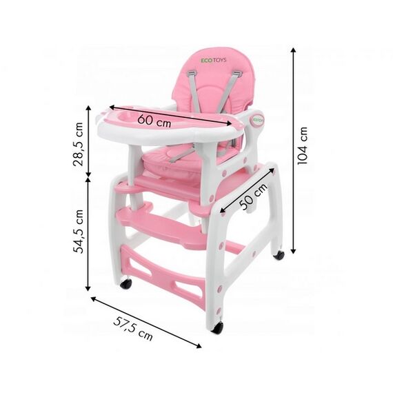Scaun de masa 3 in 1 Ecotoys HC-223 Roz, Culoare: Roz - poza 6 - ExclusivMAG.ro