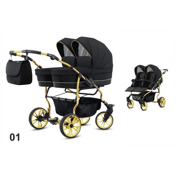 Carucior pentru gemeni Mikado TWIN 2023 T-01 2 in 1, Culoare: Multicolor  - ExclusivMAG.ro