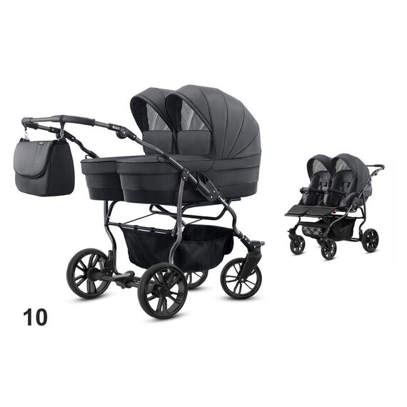 Carucior pentru gemeni Mikado TWIN 2023 T-10 2 in 1, Culoare: Gri  - ExclusivMAG.ro