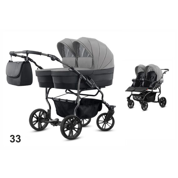 Carucior pentru gemeni Mikado TWIN 2023 T-33 2 in 1, Culoare: Gri/Negru  - ExclusivMAG.ro