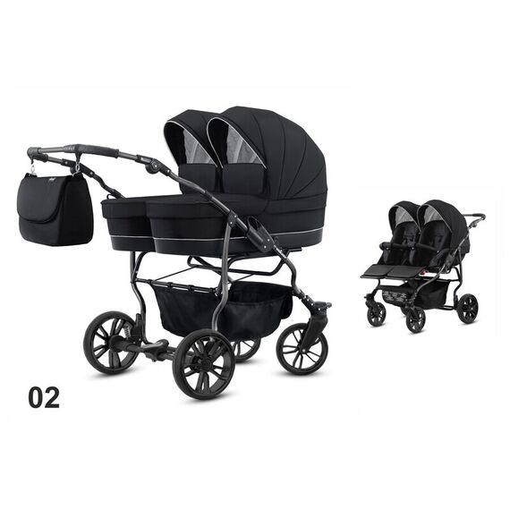 Carucior pentru gemeni Mikado TWIN 2023 T-02 2 in 1, Culoare: Negru  - ExclusivMAG.ro