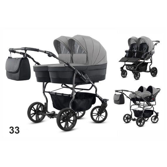 Carucior pentru gemeni Mikado TWIN 2023 T-33 3 in 1, Culoare: Gri/Negru  - ExclusivMAG.ro