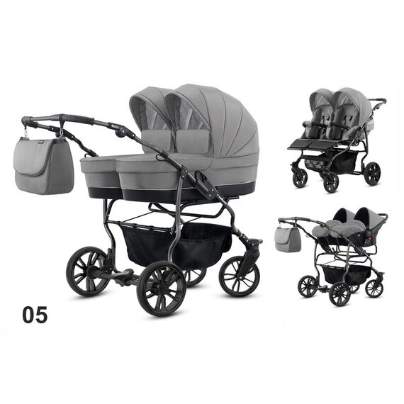 Carucior pentru gemeni Mikado TWIN 2023 T-05 3 in 1, Culoare: Gri deschis  - ExclusivMAG.ro