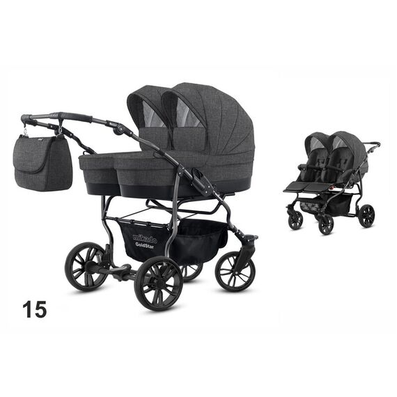 Carucior pentru gemeni Mikado GOLDSTAR 2 in 1 GS-15, Culoare: Gri/Negru  - ExclusivMAG.ro