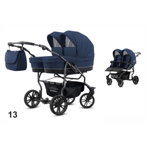 Carucior pentru gemeni Mikado GOLDSTAR 2 in 1 GS-13, Culoare: Albastru  - ExclusivMAG.ro