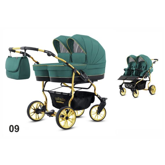 Carucior pentru gemeni Mikado GOLDSTAR 2 in 1 GS-09, Culoare: Verde  - ExclusivMAG.ro