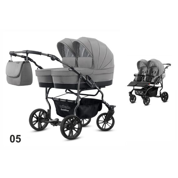 Carucior pentru gemeni Mikado GOLDSTAR 2 in 1 GS-05, Culoare: Gri deschis  - ExclusivMAG.ro