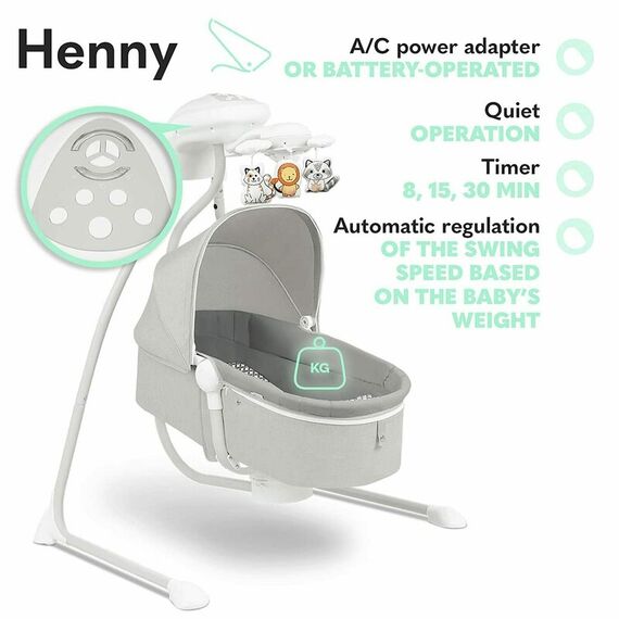 Balansoar electric, Leagan si sezlong pentru bebelusi, Lionelo Henny,3 in 1,Gri Deschis, Culoare: Gri deschis - poza 4 - ExclusivMAG.ro